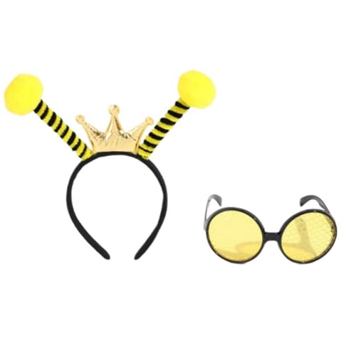 1 Bee Headbands and 1 Round Glasses, Animal Element Headbands, Carnival Bee Costume Headpiece, Costume Accessories (Gelb) von Cazqgoy