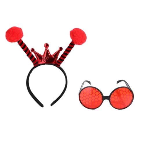 1 Bee Headbands and 1 Round Glasses, Animal Element Headbands, Carnival Bee Costume Headpiece, Costume Accessories (Rot) von Cazqgoy