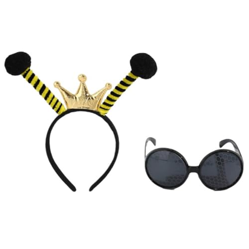1 Bee Headbands and 1 Round Glasses, Animal Element Headbands, Carnival Bee Costume Headpiece, Costume Accessories (Schwarz) von Cazqgoy
