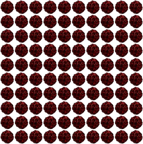 100 Stück 10 mm funkelnde Kristallperlen-Set, weiche und biegsame Tonperlen, Disco Ball Beads, Crystal Rhinestone Beads (Dunkelrot) von Cazqgoy