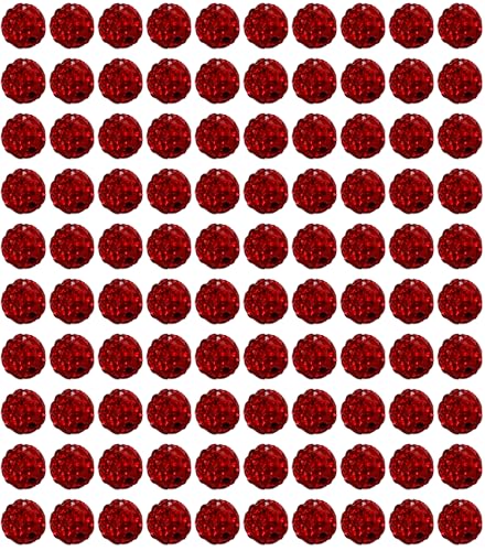 100 Stück 10 mm funkelnde Kristallperlen-Set, weiche und biegsame Tonperlen, Disco Ball Beads, Crystal Rhinestone Beads (Rot) von Cazqgoy