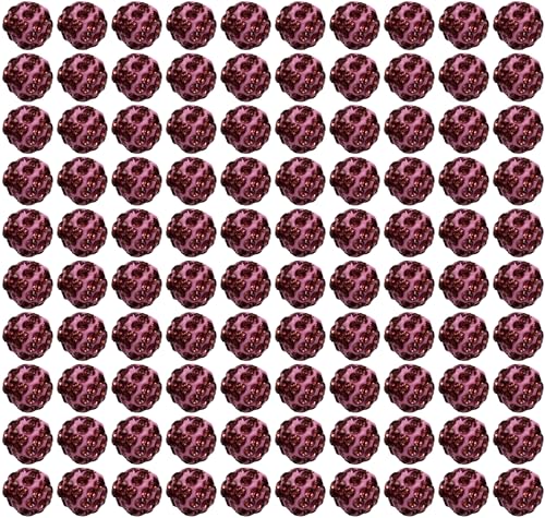 100 Stück 10 mm funkelnde Kristallperlen-Set, weiche und biegsame Tonperlen, Disco Ball Beads, Crystal Rhinestone Beads (Violett) von Cazqgoy