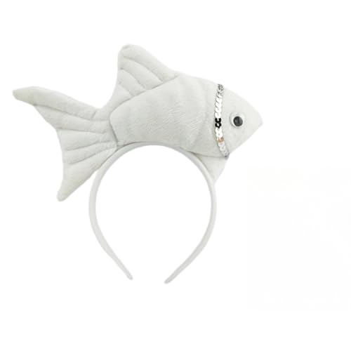 Animal Headgear Plush Fish Headband,Cartoon Headband Shark Headbands (Weiß,1) von Cazqgoy