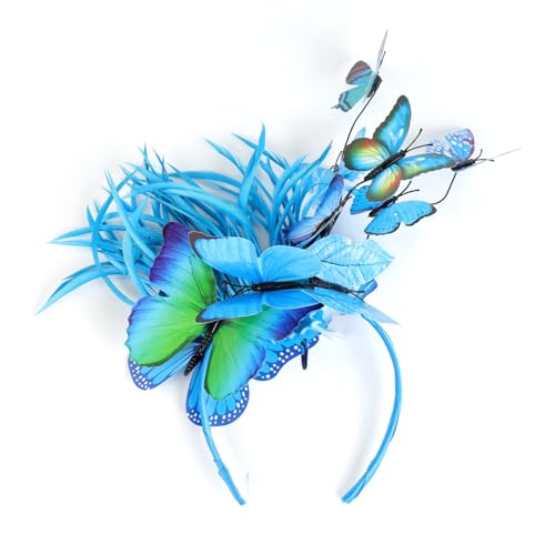 Butterfly Fascinator Headband, Butterfly Hair Clip, Bridal Butterfly Headband, Butterfly Hair Clip for Weddings and Photo Shoots for Costume Parties, Birthday Parties and Festivals (Blau) von Cazqgoy