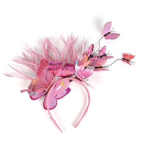 Butterfly Fascinator Headband, Butterfly Hair Clip, Bridal Butterfly Headband, Butterfly Hair Clip for Weddings and Photo Shoots for Costume Parties, Birthday Parties and Festivals (Rosa) von Cazqgoy