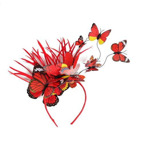 Butterfly Fascinator Headband, Butterfly Hair Clip, Bridal Butterfly Headband, Butterfly Hair Clip for Weddings and Photo Shoots for Costume Parties, Birthday Parties and Festivals (Rot) von Cazqgoy
