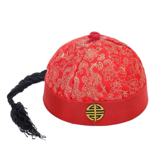 Cazqgoy Chinese Imperial Hat, Chinese Antique Prince Hat, Mandarin Hat with Braid, Chinese Oriental Hat, Chinese Emperor Hat (Rot) von Cazqgoy