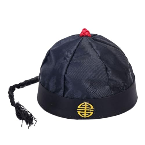 Cazqgoy Chinese Imperial Hat, Chinese Antique Prince Hat, Mandarin Hat with Braid, Chinese Oriental Hat, Chinese Emperor Hat (Schwarz) von Cazqgoy