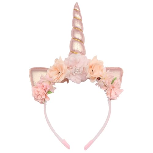 Einhorn Horn Floral Stirnband, Unicorn Headband,Blumen Horn Haarreif,Geburtstag Ostern Party Cosplay Kostüm Zubehör (Goldene) von Cazqgoy