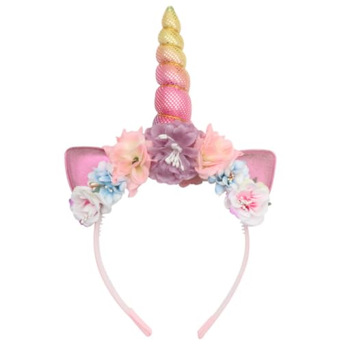 Einhorn Horn Floral Stirnband, Unicorn Headband,Blumen Horn Haarreif,Geburtstag Ostern Party Cosplay Kostüm Zubehör (Rosa) von Cazqgoy