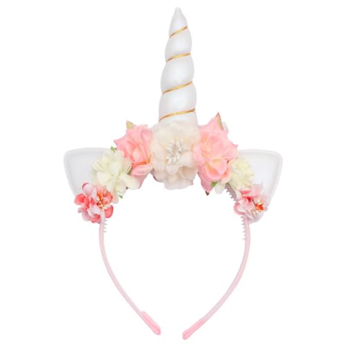 Einhorn Horn Floral Stirnband, Unicorn Headband,Blumen Horn Haarreif,Geburtstag Ostern Party Cosplay Kostüm Zubehör (Weiß) von Cazqgoy