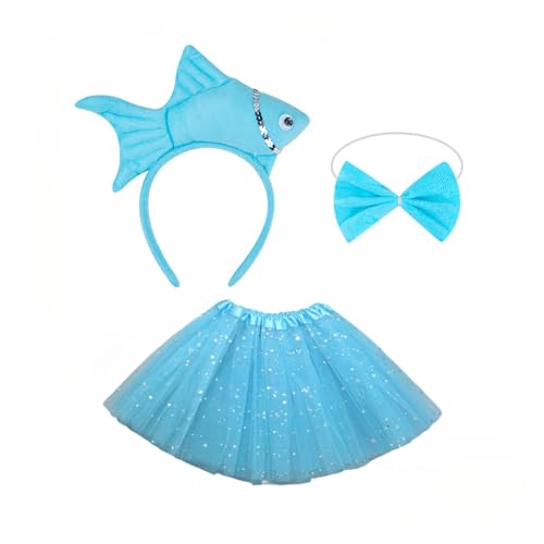 Fish Costume Set, Cute Sea Animal Cosplay Outfit with Fish Headband, Tutu, Bow Tie for Halloween Christmas Party Sea Animal Cosplay Costumes (Blau) von Cazqgoy