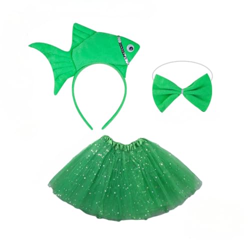 Fish Costume Set, Cute Sea Animal Cosplay Outfit with Fish Headband, Tutu, Bow Tie for Halloween Christmas Party Sea Animal Cosplay Costumes (Grün) von Cazqgoy