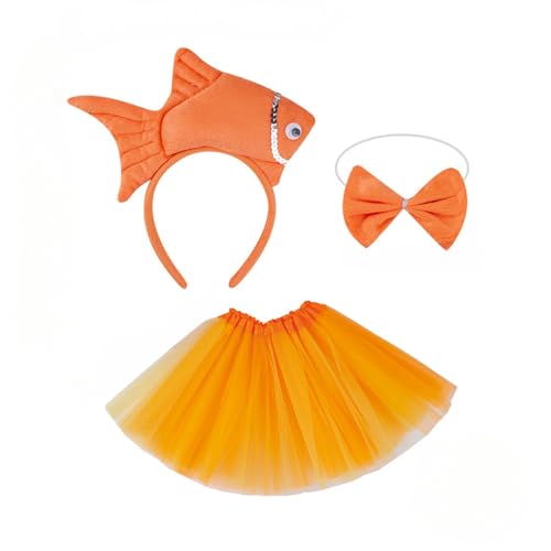 Fish Costume Set, Cute Sea Animal Cosplay Outfit with Fish Headband, Tutu, Bow Tie for Halloween Christmas Party Sea Animal Cosplay Costumes (Orange) von Cazqgoy