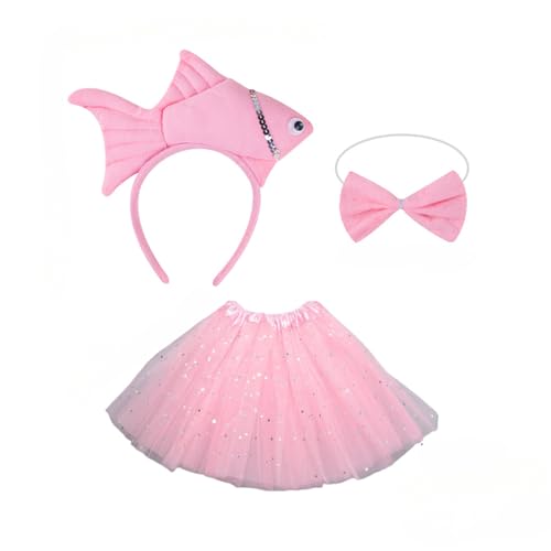 Fish Costume Set, Cute Sea Animal Cosplay Outfit with Fish Headband, Tutu, Bow Tie for Halloween Christmas Party Sea Animal Cosplay Costumes (Rosa) von Cazqgoy