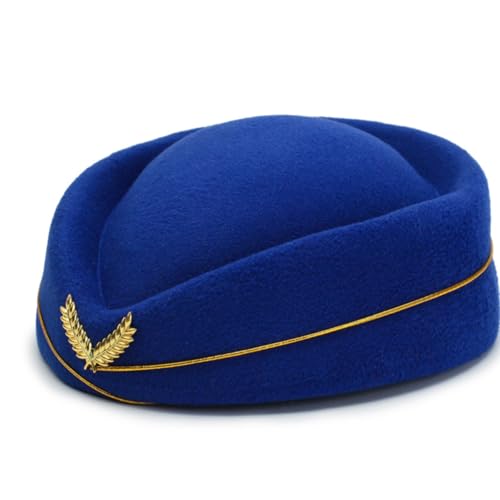 Flight Attendant Hat, Cosplay Uniform Hat, Airline Assistant Hat, Stewardess Hat, Wool Hat, Cosplay Accessories for Women (Blau) von Cazqgoy
