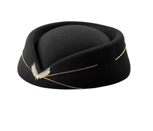 Flight Attendant Hat, Cosplay Uniform Hat, Airline Assistant Hat, Stewardess Hat, Wool Hat, Cosplay Accessories for Women (Schwarz) von Cazqgoy