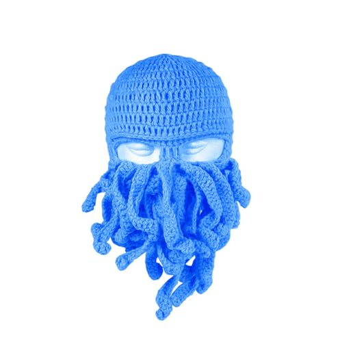 Handwoven Knitted Hat, Funny Tentacle Octopus Hat, Adult Unisex Funny Cartoon Octopus Long Tentacle Hat Cosplay Hat Party Props Halloween (Blau) von Cazqgoy