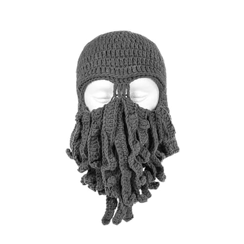 Handwoven Knitted Hat, Funny Tentacle Octopus Hat, Adult Unisex Funny Cartoon Octopus Long Tentacle Hat Cosplay Hat Party Props Halloween (Grau) von Cazqgoy