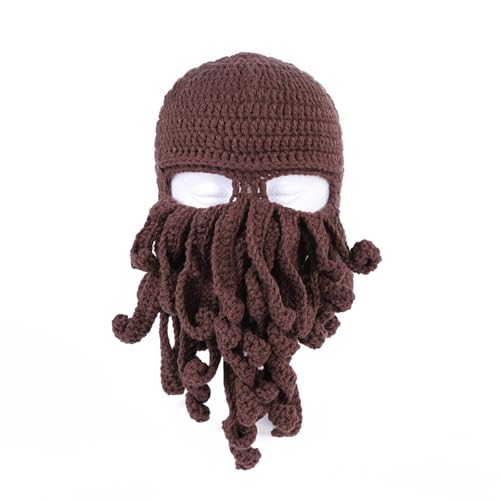 Handwoven Knitted Hat, Funny Tentacle Octopus Hat, Adult Unisex Funny Cartoon Octopus Long Tentacle Hat Cosplay Hat Party Props Halloween (Kaffeefarbe) von Cazqgoy
