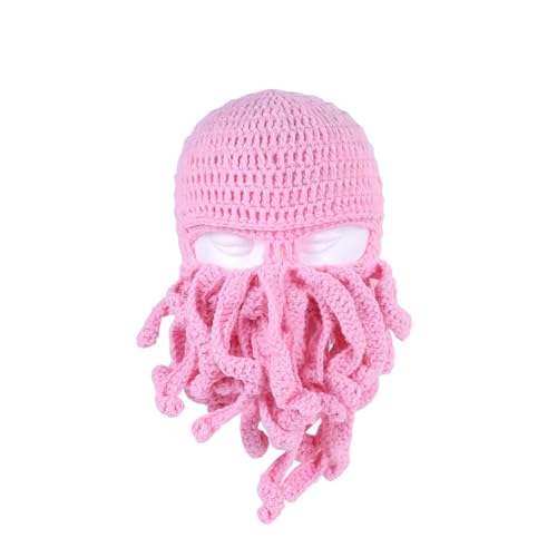 Handwoven Knitted Hat, Funny Tentacle Octopus Hat, Adult Unisex Funny Cartoon Octopus Long Tentacle Hat Cosplay Hat Party Props Halloween (Rosa) von Cazqgoy