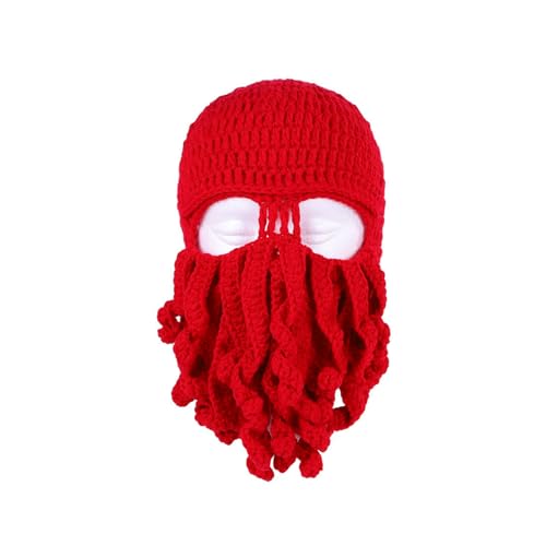 Handwoven Knitted Hat, Funny Tentacle Octopus Hat, Adult Unisex Funny Cartoon Octopus Long Tentacle Hat Cosplay Hat Party Props Halloween (Rot) von Cazqgoy
