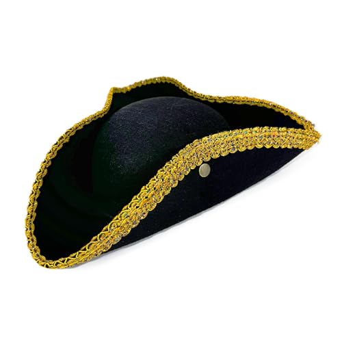 Three Horn Hat for Pirate Theme Party, Pirate Captain Hat, Pirate Costume, Triangular Hat, Pirate Hat brim is decorated with a lace border (Golden) von Cazqgoy