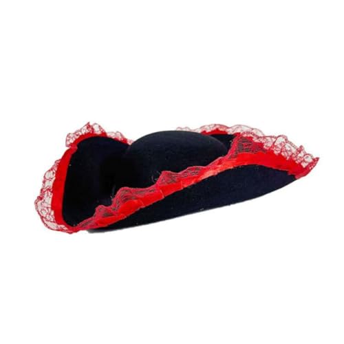 Three Horn Hat for Pirate Theme Party, Pirate Captain Hat, Pirate Costume, Triangular Hat, Pirate Hat brim is decorated with a lace border (Rot) von Cazqgoy