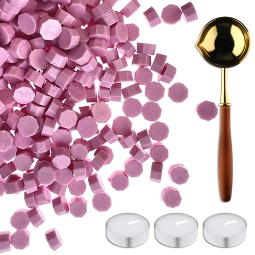 420 Stück Wachssiegelperlen, Wachssiegel-Set mit 3 Teekerzen und 1 Schmelzlöffel, antikes Dekor für Hochzeitseinladungen, Umschlag, Sammelalbum, DIY-Geschenkpapier (Rosa A) von Cazzon