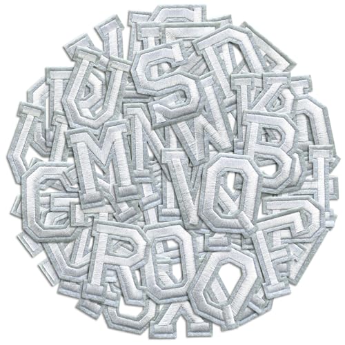 Buchstaben zum Aufbügeln, A-Z, Alphabet, Stickerei, Applikation, Patch, DIY, dekorative Wärmepresse, Flicken für Kleidung, Jeans, Jacken, Rucksäcke, Hüte, Socken (Weiß, 104 Stück) von Cazzon