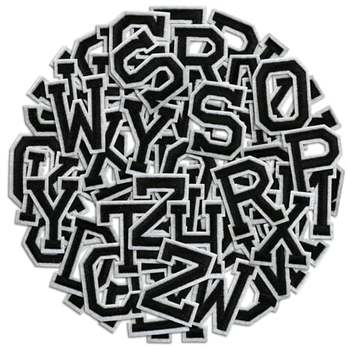 Buchstaben zum Aufbügeln, A-Z, Alphabet, Stickerei, Applikation, Patch, DIY, dekorative Wärmepresse, Flicken für Kleidung, Jeans, Jacken, Rucksäcke, Hüte, Socken (schwarz, 104 Stück) von Cazzon