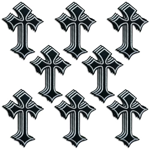 Kreuz-Flicken zum Aufbügeln, Kreuz-Stickerei, Applikation, Patch, DIY-Dekor-Patches für Kleidung, Jeans, Jacken, Rucksäcke, Hüte, Hemden (24 Stück, Schwarz Silber) von Cazzon