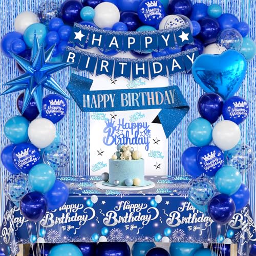 Blaues Geburtstagsdekorationsset für Männer und Erwachsene – Happy Birthday-Banner, Herzballons, Fransenvorhang, explodierender Stern-Folienballon, Tischdecke für Party-Dekorationen Blaues Geburtstagsdekorationsset für Männer und Erwachsene – Happy Birthday-Banner, Herzballons, Fransenvorhang, explodierender Stern-Folienballon, Tischdecke für Party-Dekorationen von CboDeco