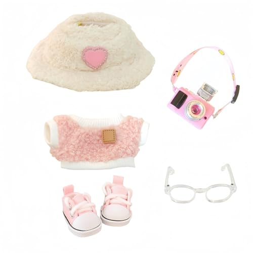 Ccipotatoo Kleidung Set für Puppen Zubehör (keine Puppe), süßes Kawaii Outfit Set 5 Stück für 15cm 17cm Puppe, Dress Up Doll Kleidung Set Ersatz mit Hut Brille Pullover Schuhe (Stil 1) von Ccipotatoo