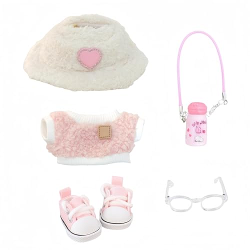 Ccipotatoo Kleidung Set für Puppen Zubehör (keine Puppe), süßes Kawaii Outfit Set 5 Stück für 15cm 17cm Puppe, Dress Up Doll Kleidung Set Ersatz mit Hut Brille Pullover Schuhe (Stil 2) von Ccipotatoo