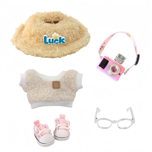Ccipotatoo Kleidung Set für Puppen Zubehör (keine Puppe), süßes Kawaii Outfit Set 5 Stück für 15cm 17cm Puppe, Dress Up Doll Kleidung Set Ersatz mit Hut Brille Pullover Schuhe (Stil 3) von Ccipotatoo