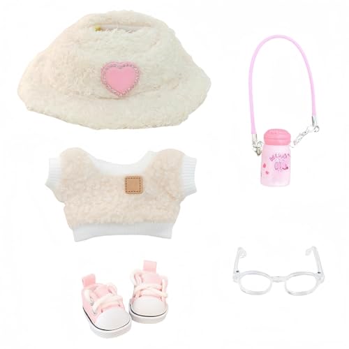 Ccipotatoo Kleidung Set für Puppen Zubehör (keine Puppe), süßes Kawaii Outfit Set 5 Stück für 15cm 17cm Puppe, Dress Up Doll Kleidung Set Ersatz mit Hut Brille Pullover Schuhe (Stil 4) von Ccipotatoo