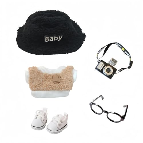 Ccipotatoo Kleidung Set für Puppen Zubehör (keine Puppe), süßes Kawaii Outfit Set 5 Stück für 15cm 17cm Puppe, Dress Up Doll Kleidung Set Ersatz mit Hut Brille Pullover Schuhe (Stil 5) von Ccipotatoo