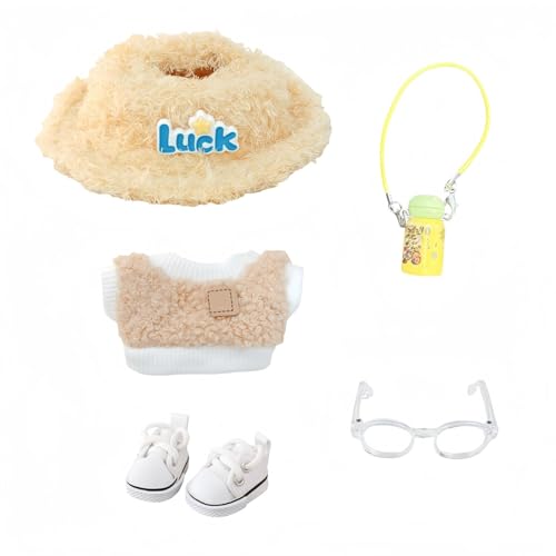 Ccipotatoo Kleidung Set für Puppen Zubehör (keine Puppe), süßes Kawaii Outfit Set 5 Stück für 15cm 17cm Puppe, Dress Up Doll Kleidung Set Ersatz mit Hut Brille Pullover Schuhe (Stil 6) von Ccipotatoo