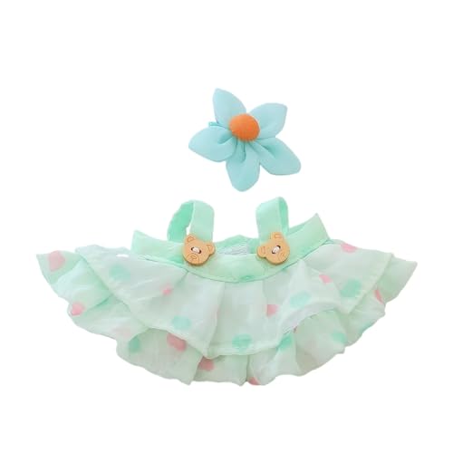 Ccipotatoo Kleidung für Puppen Zubehör (keine Puppe), Kawaii Rock Outfit Set 2 Stück für 15cm 17cm Puppenanzug, Stilvolles Dress Up Blumenpuppe Kleidungsset (A2 Bär Rock+Haarspange Grün) von Ccipotatoo