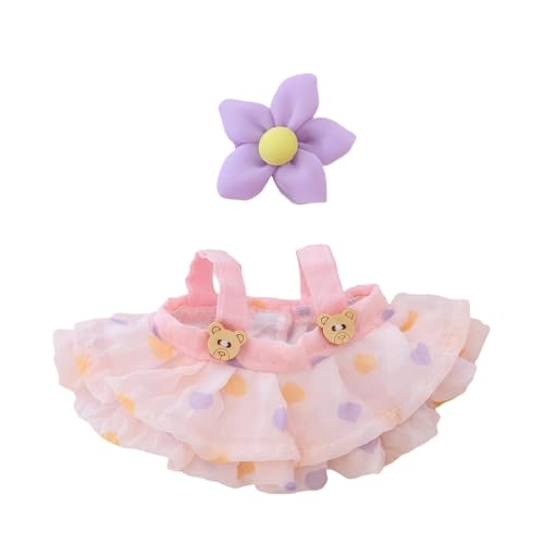 Ccipotatoo Kleidung für Puppen Zubehör (keine Puppe), Kawaii Rock Outfit Set 2 Stück für 15cm 17cm Puppenanzug, stilvolles Dress Up Blumenpuppe Kleidungsset (A1 Bär Rock+Haarspange Rosa) von Ccipotatoo