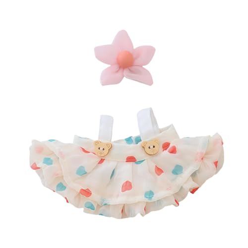 Ccipotatoo Kleidung für Puppen Zubehör (keine Puppe), Kawaii Rock Outfit Set 2 Stück für 15cm 17cm Puppenanzug, stilvolles Dress Up Blumenpuppe Kleidungsset (A3 Bär Rock+Haarspange Beige) von Ccipotatoo