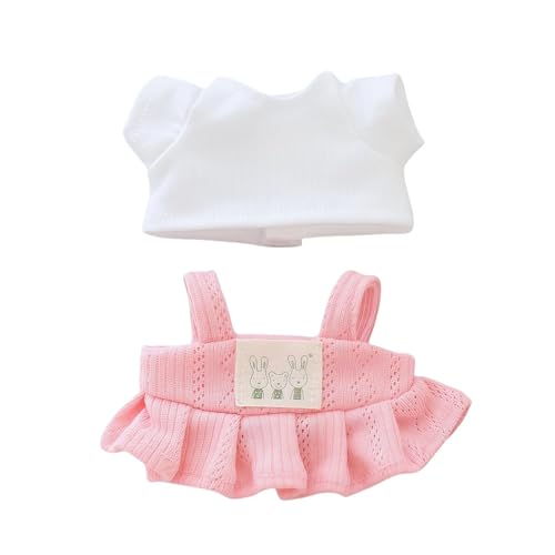 Ccipotatoo Kleidung für Puppen Zubehör (keine Puppe), Kawaii Rock Outfit Set 2 Stück für 15cm 17cm Puppenanzug, stilvolles Dress Up Blumenpuppe Kleidungsset (C2 T-Shirt+Rock Rosa) von Ccipotatoo