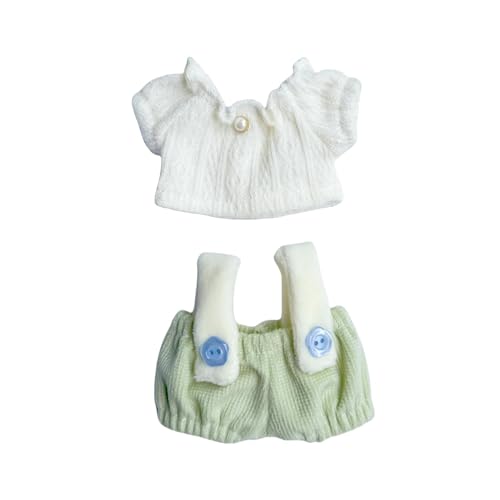 Ccipotatoo Kleidung für Puppen Zubehör (keine Puppe), süßes Outfit Set 5 Stück Latzhosen für 15 & 17 cm Puppenanzug, stilvolle Anziehoveralls (A2 Hosen Set Grün) von Ccipotatoo