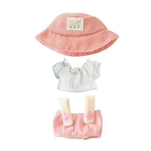 Ccipotatoo Kleidung für Puppen Zubehör (keine Puppe), süßes Outfit-Set 5-teilige Latzhose für 15 & 17 cm Puppenanzug, stilvolle Verkleidungs-Overalls (A1 Hose Set+Hut Pink) von Ccipotatoo