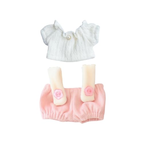 Ccipotatoo Kleidung für Puppen Zubehör (keine Puppe), süßes Outfit-Set 5-teilige Latzhose für 15 & 17 cm Puppenanzug, stilvolle Verkleidungs-Overalls (A1-Hosen-Set, Rosa) von Ccipotatoo
