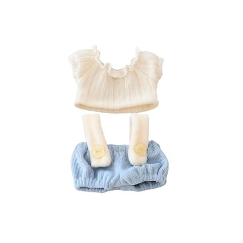 Ccipotatoo Kleidung für Puppen Zubehör (keine Puppe), süßes Outfit-Set 5-teilige Latzhose für 15 & 17 cm Puppenanzug, stilvolle Verkleidungs-Overalls (A3-Hosen-Set, Blau) von Ccipotatoo