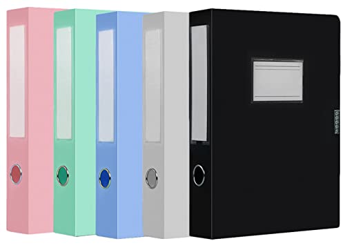 5 Stück A4 Aktenboxen Ringzug Premium Sammelbox mit Rückenschild Aufbewahrungsbox mit 55mm Breit Rücken Archivbox farbig sortiert Dokumentenbox aus Kunststoff für Büro, Schule oder Archivraum von Ccomage