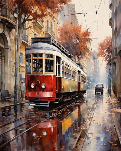 Ccqiangtie-stroe DIY Handgemalt Ölgemälde Kits,Straßenbahn Lissabon Portugal,Malen nach Zahlen für Erwachsene Anfänger Kinder for Wohnzimmer Wanddekoration,40x50cm von Ccqiangtie-stroe