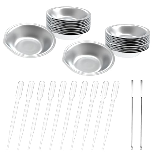 20 Stücke Farbwannen Set, Wiederverwendbare und Leicht Waschbare Farbschale, mit 2 Farbrührern und 10 Pipetten, für Airbrush Malerei, DIY Basteln, Modellmalerei (Silber) von CeTsronixoC